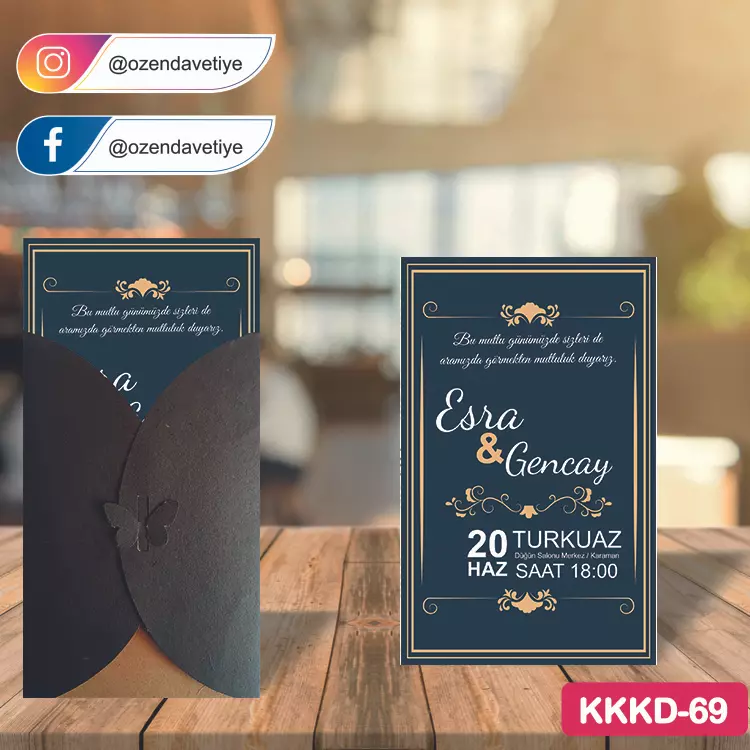 ozen-davetiye-Düğün Davetiyesi - Kahverengi Kelebekli Kraft Zarflı Davetiye Model No:69